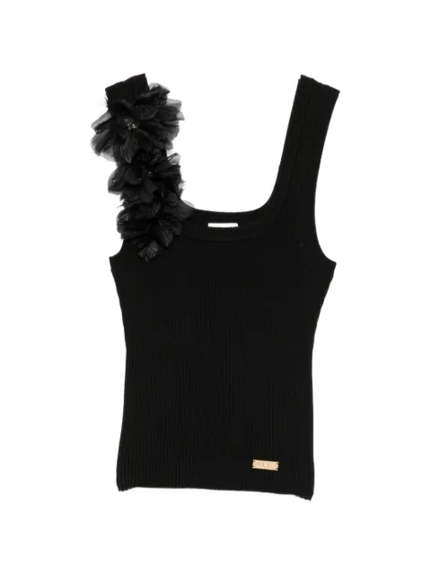 Aje Pamela flower ribbed tank Black 26PF1560