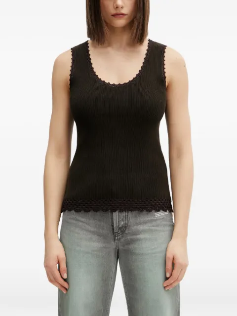Wales Bonner crochet-trim ribbed-knit top Brown WS26KN48CO12801