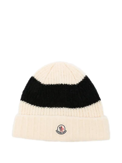Moncler striped logo-patch beanie hat Neutrals L20913B00068M7773