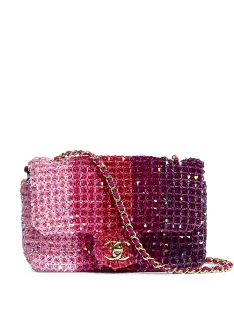 CHANEL Pre-Owned 2020 mini Flap ombré beaded shoulder bag Pink DPSE9412