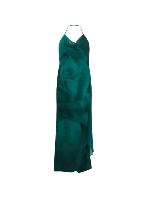 Alberta Ferretti rose-print halterneck maxi dress Green A04475152