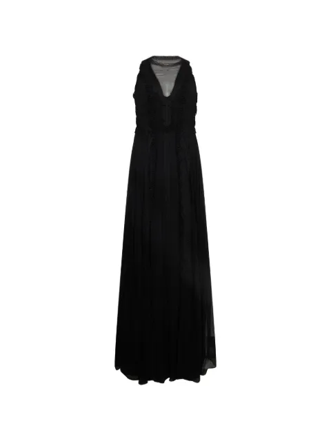 Alberta Ferretti lace-trimmed pleated maxi dress Black A04536614