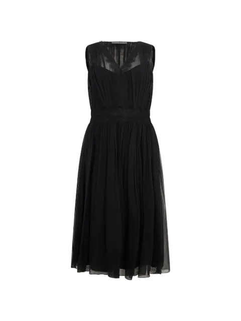 Alberta Ferretti lace-trim pleated midi dress Black A04076614