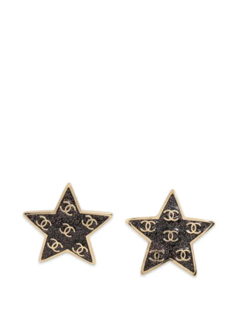 CHANEL Pre-Owned 2024 CC Gold Plated Enamel Star Push Back Earrings costume earrings Black QHEHKCRCXJ0FIH1R