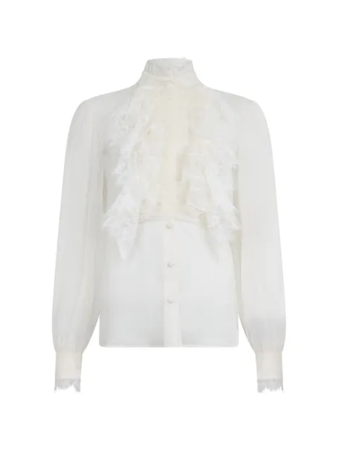 Alberta Ferretti lace-trim ruffled shirt White A02065114