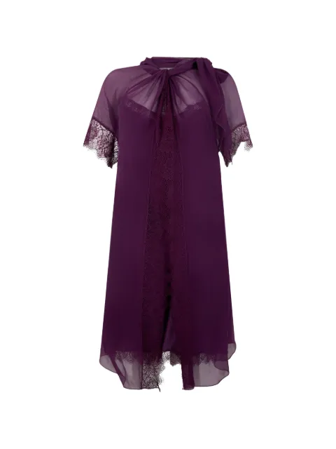 Alberta Ferretti lace-trim silk midi dress Purple A04115114