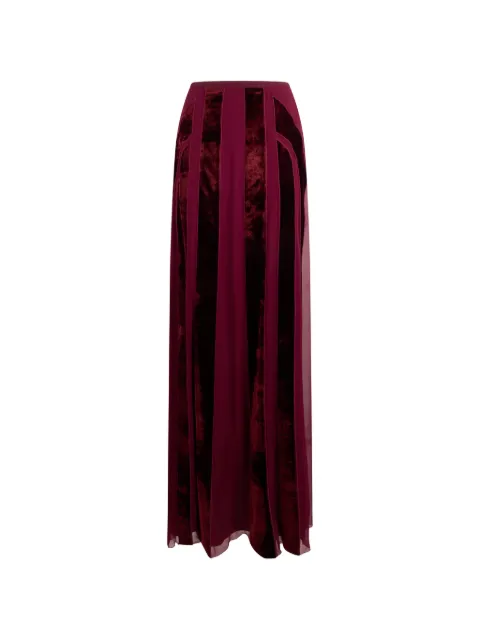Alberta Ferretti velvet-panelled pleated maxi skirt Red A01215139
