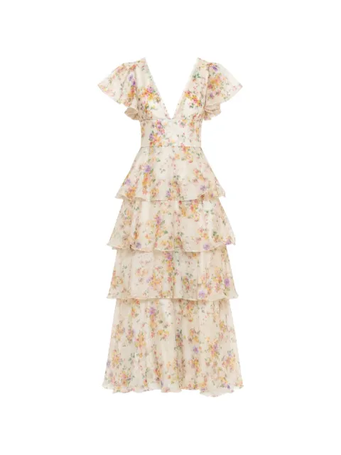 DiveDivine Rebecca floral-print ruffled maxi dress Neutrals ABITOREBECCA