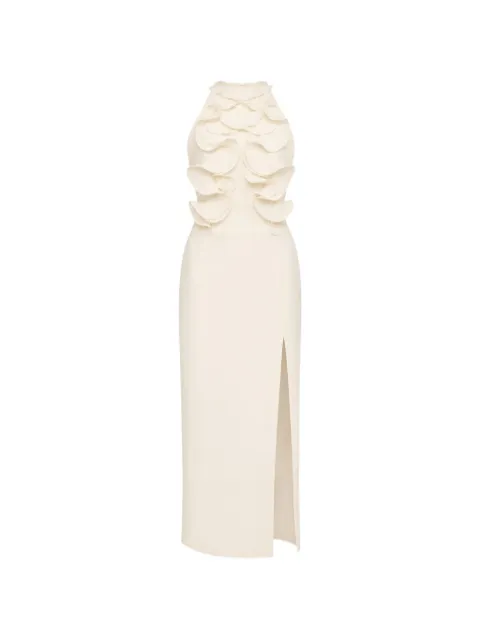 DiveDivine Sole floral-appliqué halterneck midi dress White ABITOSOLE