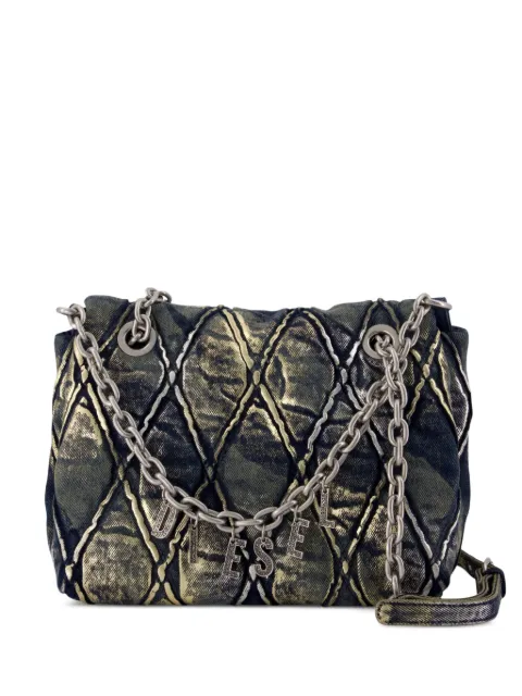 Diesel charm-D - shoulder bag in metallic-foil denim Blue X10781P9071