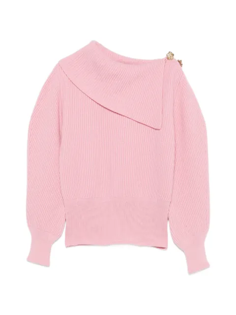 Blumarine off-shoulder rose-embellished sweater Pink RF6195MAB