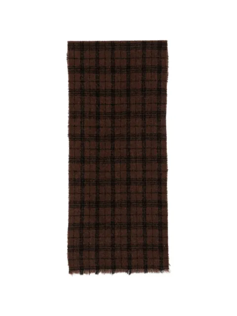 Destin check-pattern fringed scarf Brown RASTISC