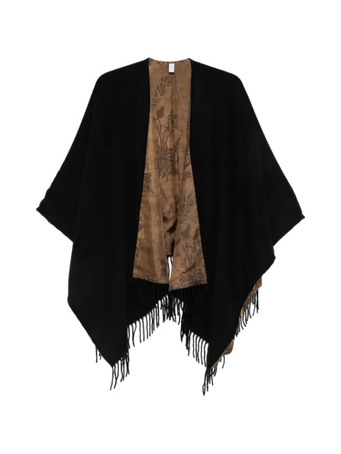 Ferragamo floral-print fringed cape Black 798504
