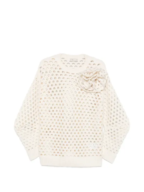 Blumarine floral-appliqué open-knit sweater White RF6160MAB35