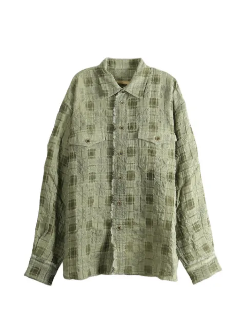 Uma Wang check-pattern frayed-edge shirt Green UM1508