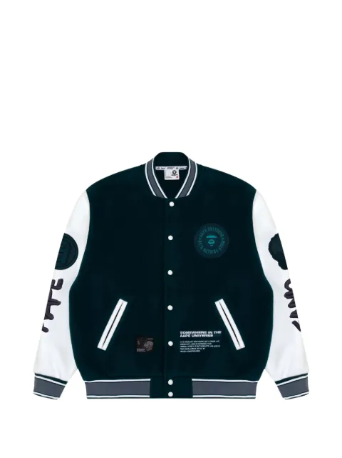 AAPE BY *A BATHING APE® Moonface embroidered baseball jacket Blue AAPSWMA369XXL