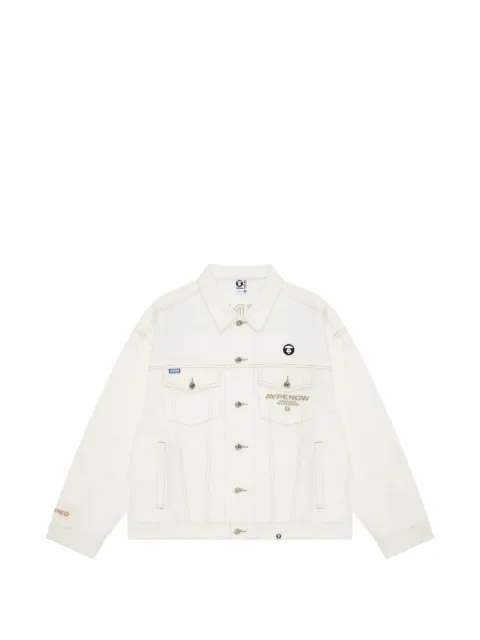 AAPE BY *A BATHING APE® Moonface embroidered denim jacket White AAPLJM7525XAJ