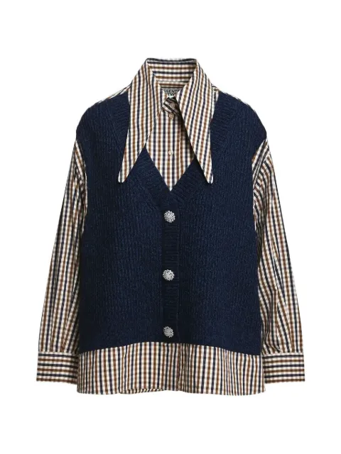 Essentiel Antwerp check-pattern crystal-embellished shirt Blue KUTE