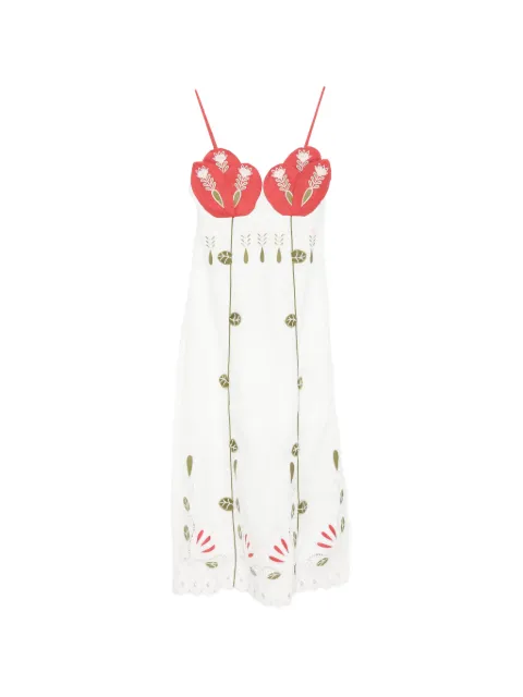 FARM Rio Richelieur embroidered scallop-edge midi dress White 355790