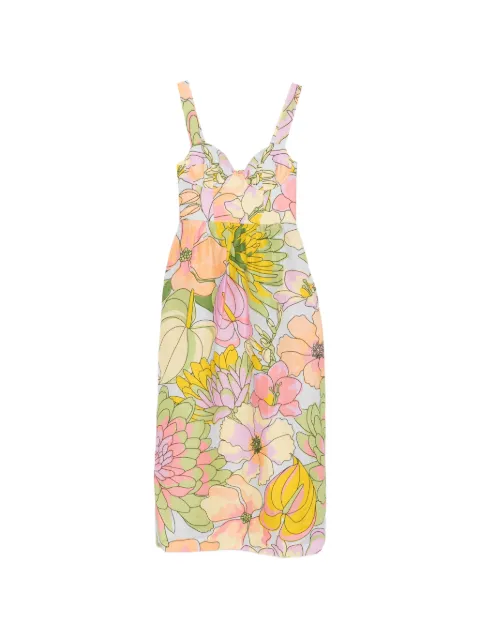 FARM Rio floral-print sweetheart-neck midi dress Orange 355603