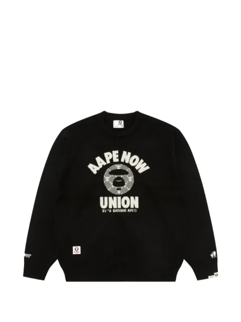AAPE BY *A BATHING APE® AAPENOW Moonface logo-intarsia sweatshirt Black AAPKNMB370XXN