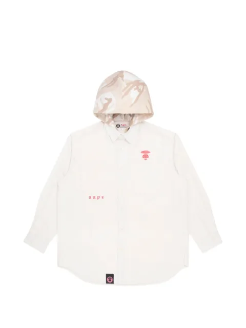AAPE BY *A BATHING APE® Moonface embroidered hooded shirt White AAPSTW8382XXH