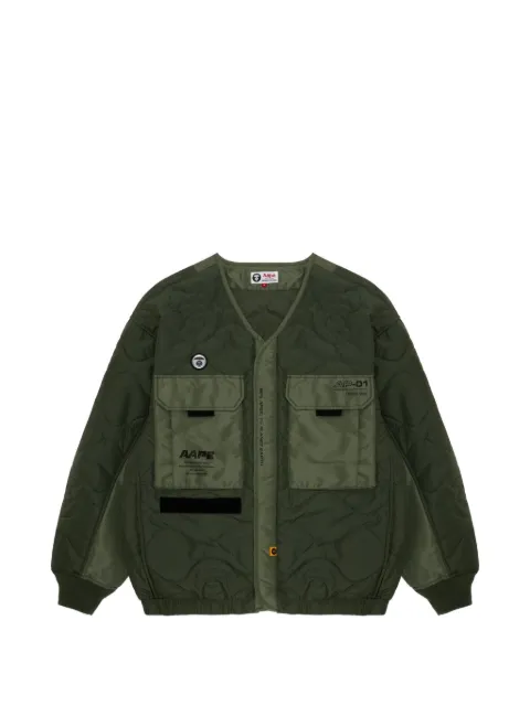 AAPE BY *A BATHING APE® Moonface quilted V-neck jacket Green AAPJKM7548XXJ