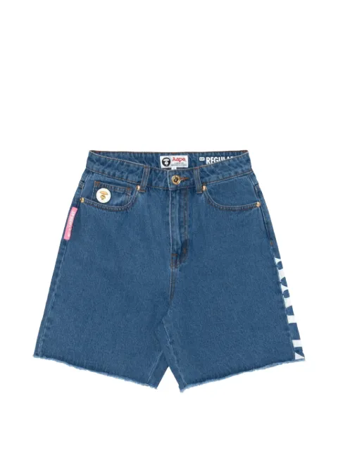 AAPE BY *A BATHING APE® Moonface-plaque raw-edge denim shorts Blue AAPSPW6868XXI