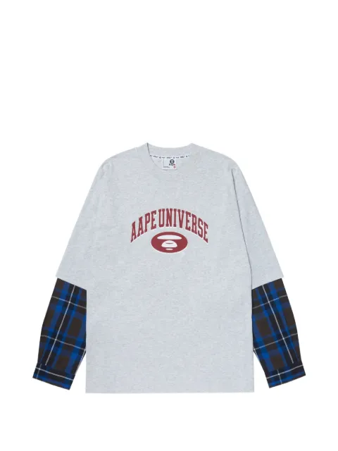 AAPE BY *A BATHING APE® Moonface plaid-panelled T-shirt Grey AAPLTM1402XAL