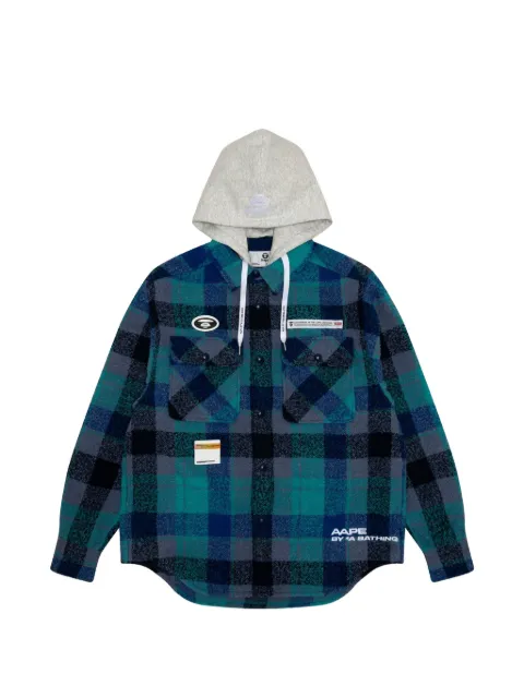AAPE BY *A BATHING APE® Moonface check-panelled hooded shirt jacket Blue AAPSTM8467XXL