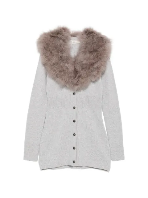 Blumarine faux-fur collar ribbed cardigan Grey RF6197MAB39