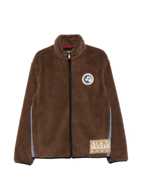 Napapijri fleece-texture logo-patch jacket Brown NP0A8APEWT31