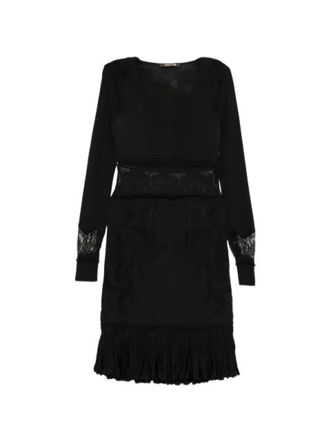 Roberto Cavalli lace-panelled ruffled dress Black FQM718MQ027
