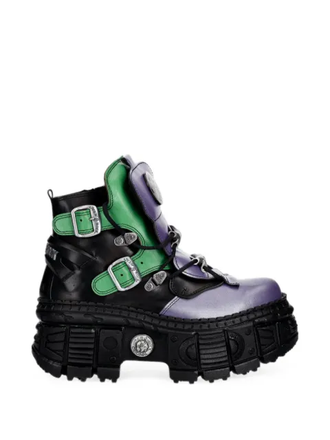 NEW ROCK buckled platform biker boots Purple MWALL052CEV163