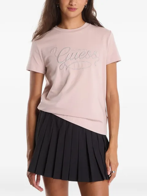 GUESS USA logo-embroidered rhinestone-embellished T-shirt Pink V6YI17K4319G6I4