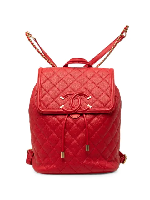 CHANEL Pre-Owned 2018 Quilted Caviar CC Filigree backpack Red IE93PIT9UAK4NS9K