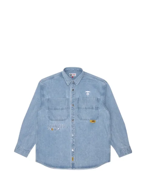 AAPE BY *A BATHING APE® Moonface embroidered denim shirt Black AAPSTM8371XXG