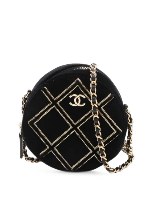 CHANEL Pre-Owned 2019 Velvet Pearl Sequin Round crossbody bag Black PU883LV04BX2QQWG