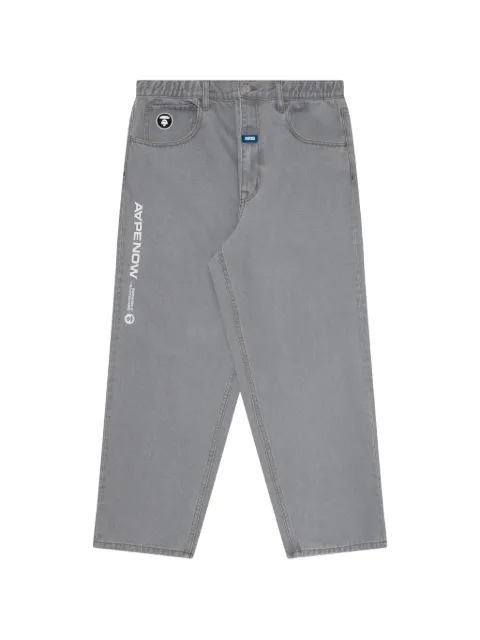 AAPE BY *A BATHING APE® Moonface embroidered jeans Grey AAPPTM6910XAJ