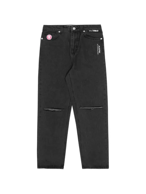 AAPE BY *A BATHING APE® Moonface patch distressed jeans Black AAPJNW6936XXJ