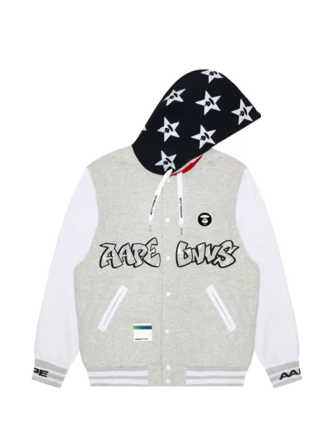 AAPE BY *A BATHING APE® Moonface embroidered snap-button hoodie Grey AAPSWMA366XAL