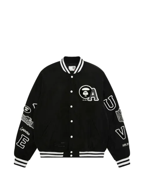 AAPE BY *A BATHING APE® Moonface embroidered-patch varsity jacket Black AAPJKM7742XXP