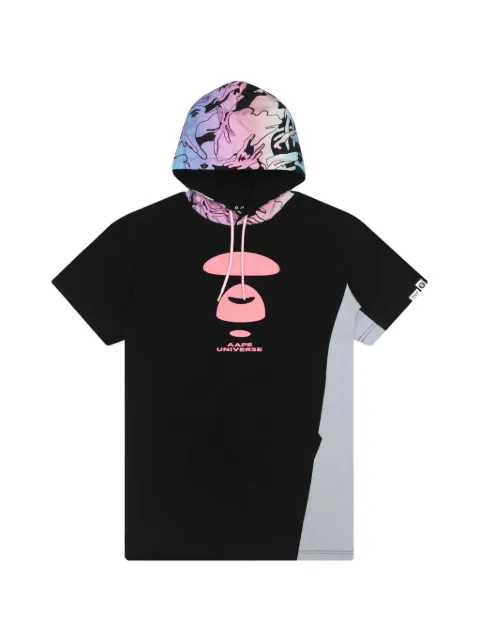 AAPE BY *A BATHING APE® logo-print panelled hooded T-shirt Black AAPDSW8380XXG
