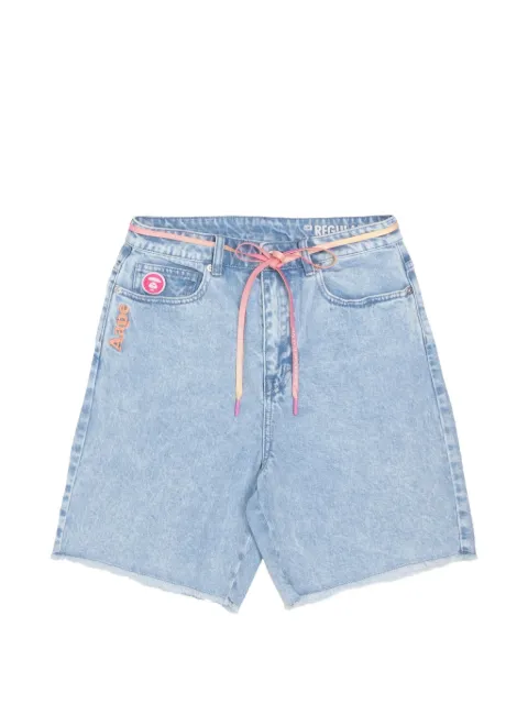 AAPE BY *A BATHING APE® Moonface patch fringed denim shorts Blue AAPSPW6973XXK