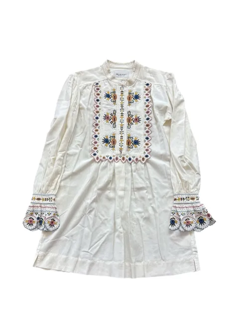 MARANT ÉTOILE embroidered ruffled-cuff mini dress White RO1126FAD3J06E23EC