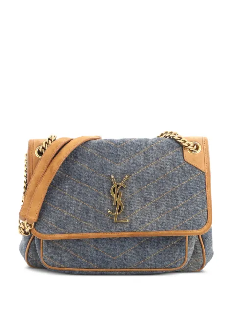 Saint Laurent Pre-Owned Niki Chain Flap Bag Matelasse Chevron Denim with Suede Medium shoulder bag Blue WSZV5NLWOO9YQXWS