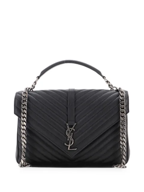 Saint Laurent Pre-Owned Classic Monogram College Bag Matelasse Chevron Leather Large shoulder bag Black V3154H1CTTRA5X5V