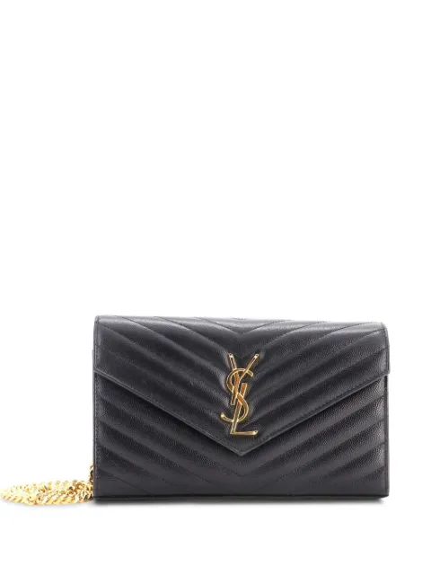 Saint Laurent Pre-Owned Classic Monogram Wallet on Chain Matelasse Chevron Leather Medium crossbody bag Black TDRLJ0T9XBCVZSAB