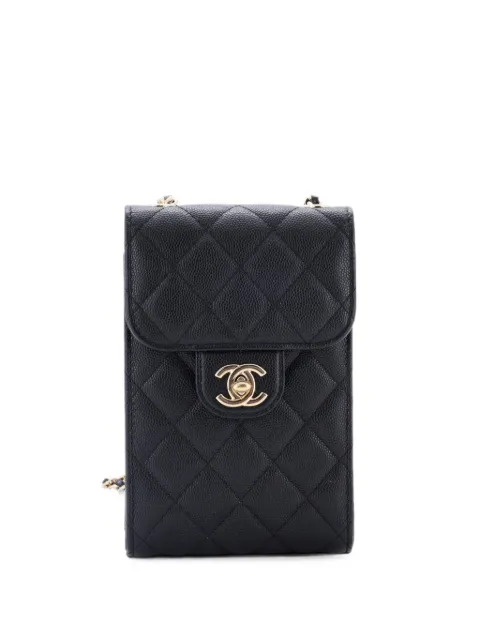 CHANEL Pre-Owned CC Flap Phone Holder Crossbody Bag Quilted Caviar clutch bag Black FVRHI84ZQMUOUNJQ