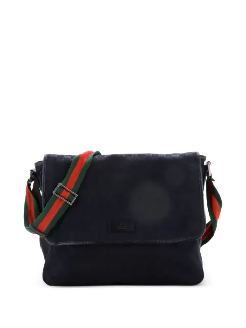 Gucci Pre-Owned Web Strap Flap Messenger GG Canvas Medium crossbody bag Black C09JS1KPWP0NUDZN
